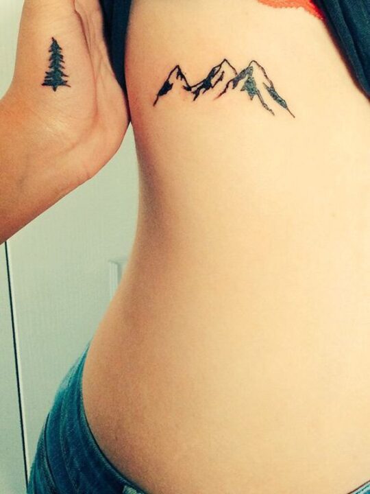 attractive mountain tattoo on back With Black ink For Man And Woman Picsmine