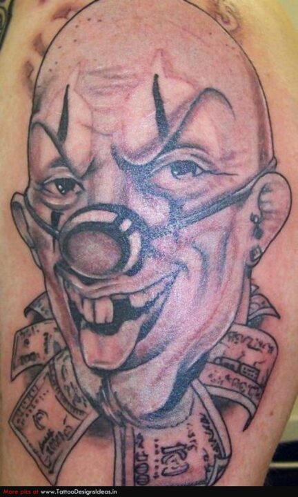 Elegant Red And Black Color Ink Psycho Clown Tattoo For