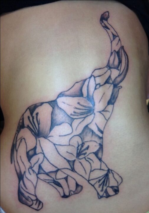 Trendy Elephant Tattoo On Back With Flowers For Girls Picsmine